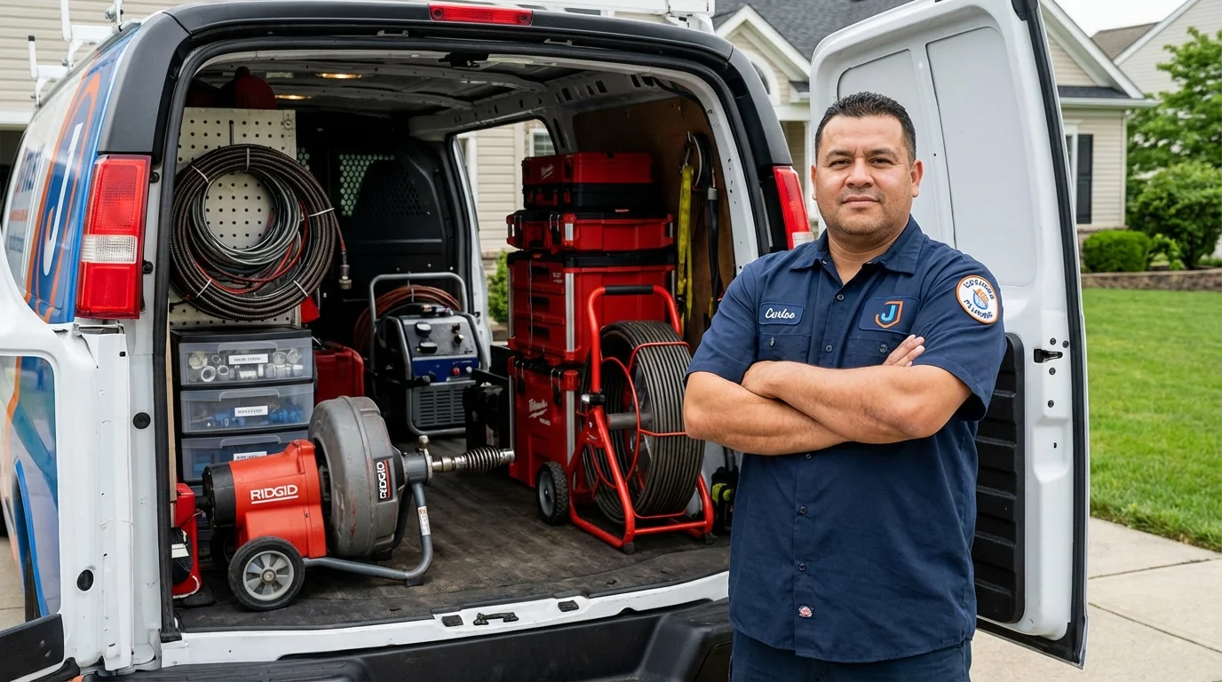 Professional drain cleaning equipment and Johns Plumbing LLC plumber in Villa Park