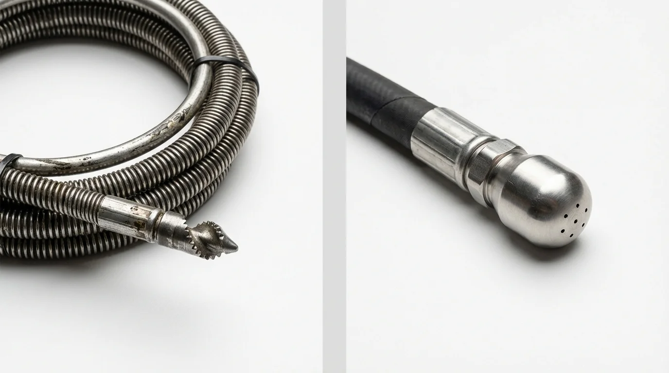 Drain snake cable and hydro jetting nozzle used for drain cleaning in Villa Park, CA