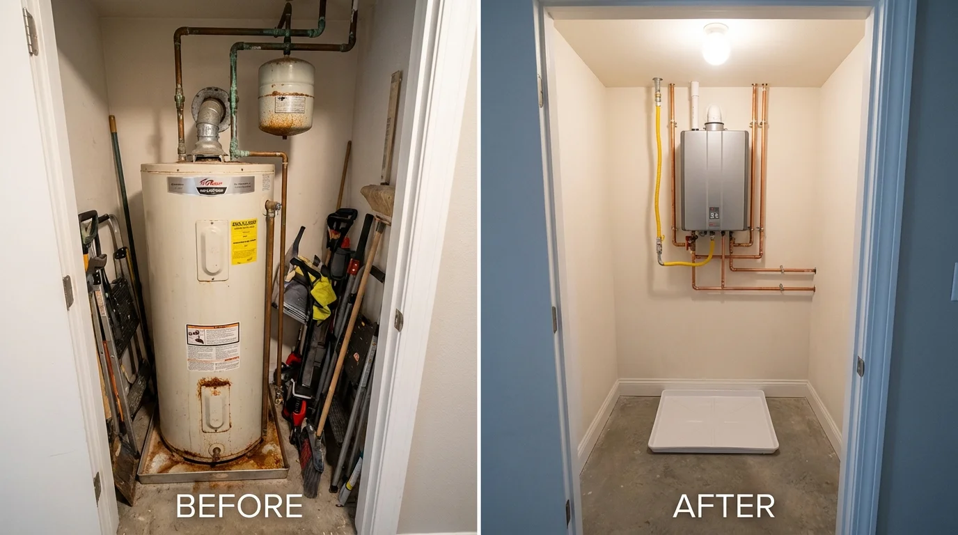 Tank water heater versus wall-mounted tankless unit comparison for Villa Park, CA homeowners