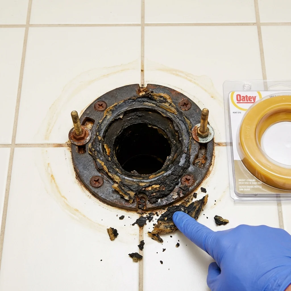 Failed wax ring showing water seepage at the base of a toilet in a Villa Park, CA home