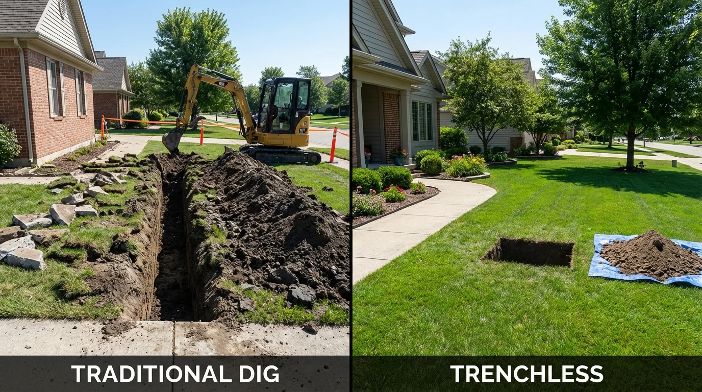 Trenchless sewer repair with minimal yard damage versus traditional excavation in Villa Park, CA
